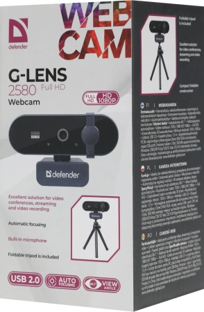 Камера Web Defender G-Lens 2580 черный 2Mpix USB2.0 с микрофоном для ноутбука (63112)