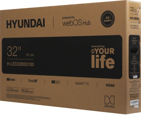 Телевизор LED Hyundai 32" H-LED32BS5100 WebOS Frameless Metal черный/серый HD 60Hz DVB-T DVB-T2 DVB-C DVB-S DVB-S2 USB WiFi Smart TV