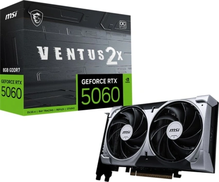 Видеокарта MSI PCI-E 5.0 RTX 5060 8G VENTUS 2X OC NVIDIA GeForce RTX 5060 8Gb 128bit GDDR7 2527/28000 HDMIx1 DPx3 HDCP Ret