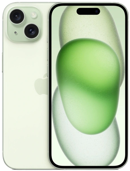 Смартфон Apple A3090 iPhone 15 128Gb зеленый моноблок 3G 4G 1Sim 6.1" 1179x2556 iOS 17 48Mpix 802.11 a/b/g/n/ac/ax NFC GPS GSM900/1800 Protect