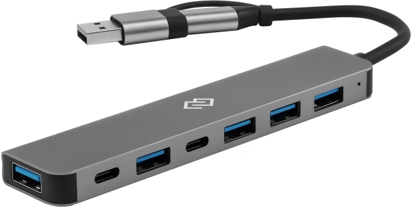 Разветвитель USB-C + USB-A Digma DHUB-7USB-AC 7порт. серебристый