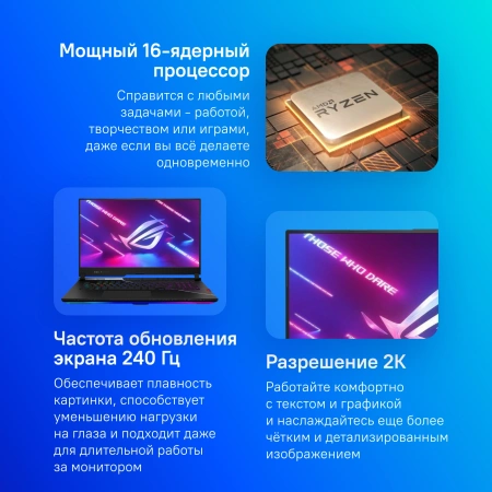 Ноутбук Asus ROG Strix Scar 17 G733PYV-LL067W Ryzen 9 7945HX3D 32Gb SSD1Tb NVIDIA GeForce RTX4090 16Gb 17.3" IPS WQHD (2560x1440) Windows 11 Home black WiFi BT Cam (90NR0DB4-M006J0)
