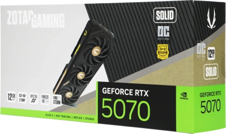Видеокарта Zotac PCI-E 5.0 RTX 5070 SOLID OC NVIDIA GeForce RTX 5070 12Gb 192bit GDDR7 2542/28000 HDMIx1 DPx3 HDCP Ret