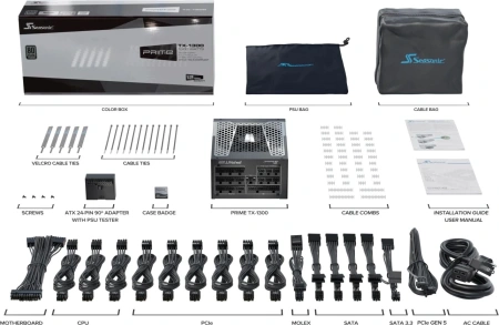Блок питания Seasonic ATX 1300W PRIME TX-1300 Gen.5 80+ titanium (20+4pin) APFC 135mm fan 18xSATA Cab Manag RTL