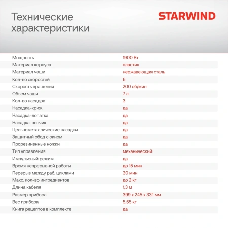 Миксер планетарный Starwind SPM8183 1900Вт серебристый