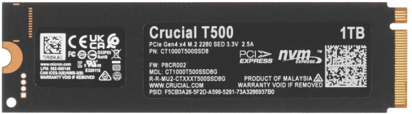Накопитель SSD Crucial PCIe 4.0 x4 1TB CT1000T500SSD8 T500 M.2 2280