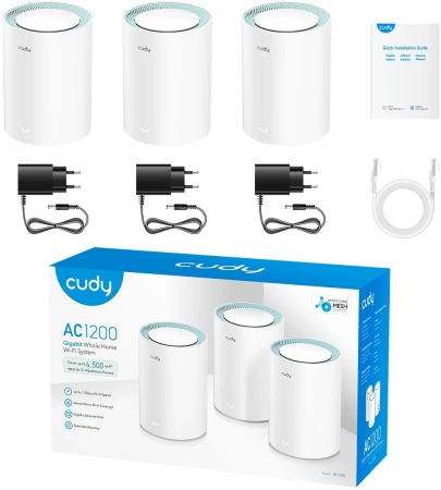 Бесшовный Mesh роутер Cudy M1300 (M1300(3-PACK)) AC1200 10/100/1000BASE-TX белый (упак.:3шт)