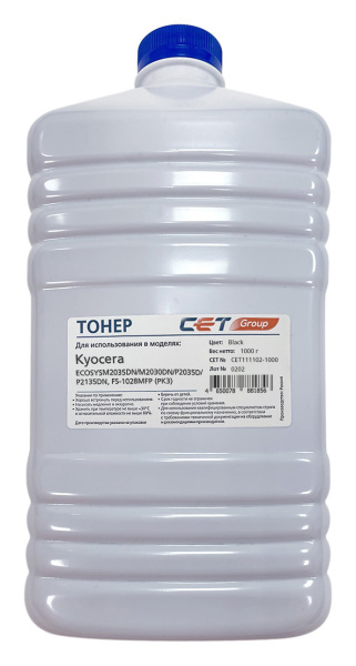 Тонер Cet CET111102-1000B CET111102-1000 черный бутылка 1000гр. для принтера Kyocera Ecosys M2035DN/M2030DN/P2035D/P2135DN