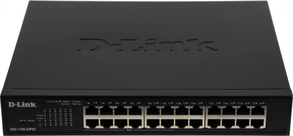 Коммутатор D-Link DGS-1100-24PV2/A (L2) 24x1Гбит/с 12PoE+ 100W управляемый