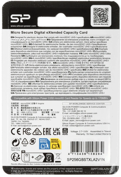 Флеш карта microSDXC 256GB Silicon Power SP256GBSTXLA2V1NSP Inspire V30 A2 + adapter