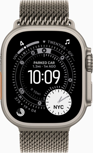 Смарт-часы Apple Watch Ultra 3 2025 A3281 49мм OLED корп.титан Milanese Loop рем.титан разм.брасл.:155-185мм (MEWY4ZP/A)