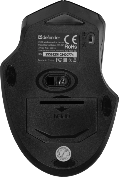 Мышь Defender Datum MB-345 черный оптическая 1600dpi беспров. USB 3but (52345)