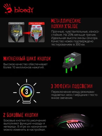 Мышь A4Tech Bloody Q80 черный оптическая 6200dpi USB 8but (Q80 BLACK)