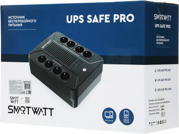 Источник бесперебойного питания Smartwatt Safe Pro 800 480Вт 800ВА черный