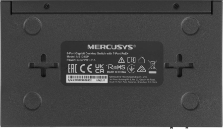 Коммутатор Mercusys MS108GP (L2) 8x1Гбит/с 7PoE+ 65W неуправляемый