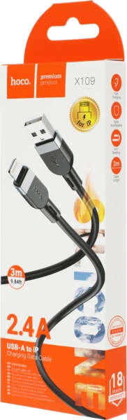 Кабель Hoco X109 IP 36346(L=3M) USB (m)-Lightning (m) 3м черный