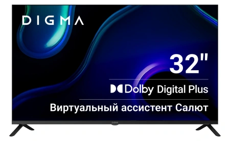 Телевизор LED Digma 32" DM-LED32SBB36 Салют ТВ Frameless Metal черный FULL HD 60Hz DVB-T DVB-T2 DVB-C DVB-S DVB-S2 USB WiFi Smart TV