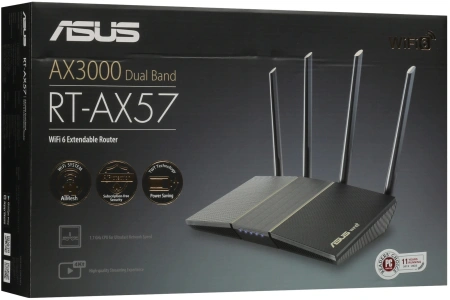 Роутер беспроводной Asus RT-AX57 AX3000 10/100/1000BASE-TX черный
