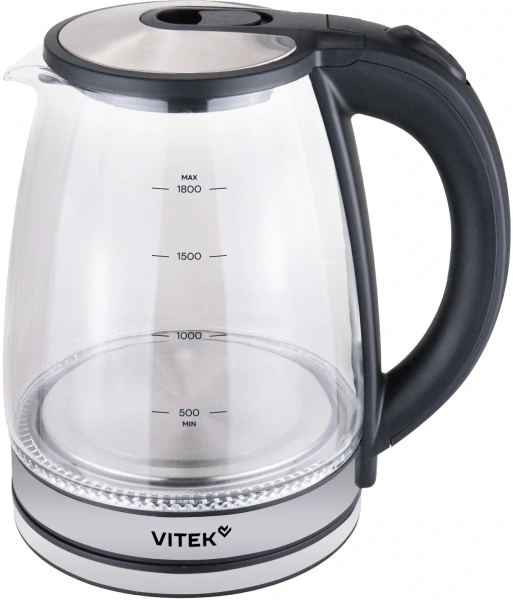 Чайник электрический Vitek VT-WK1080 1.8л. 2000Вт черный/серебристый корпус: стекло