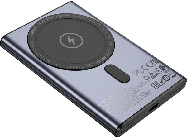 Мобильный аккумулятор Hoco Q32 Bird 5000mAh 15W 3A USB-C беспров.зар. серый (34076)