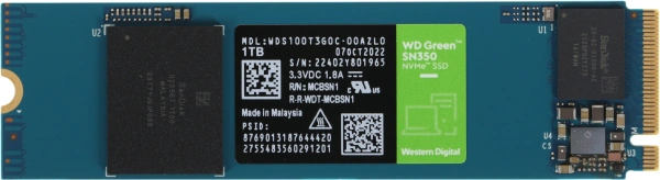 Накопитель SSD WD S PCIe 3.0 x4 1TB WDS100T3G0C Green SN350 M.2 2280