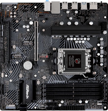 Материнская плата Asrock B650M PG LIGHTNING Socket AM5 AMD B650 4xDDR5 mATX AC`97 8ch(7.1) 2.5Gg RAID+HDMI+DP