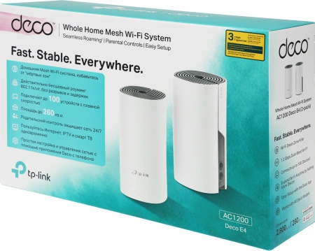 Бесшовный Mesh роутер TP-Link Deco E4 (DECO E4(2-PACK)) AC1200 10/100BASE-TX белый (упак.:2шт)