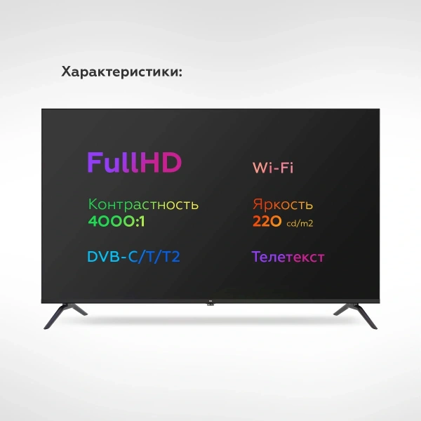 Телевизор LED BQ 43" 43FS38B Frameless черный FULL HD 60Hz DVB-T DVB-T2 DVB-C USB WiFi Smart TV (RUS)