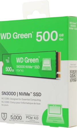 Накопитель SSD WD PCIe 4.0 x4 500GB WDS500G4G0E SN3000 Green M.2 2280