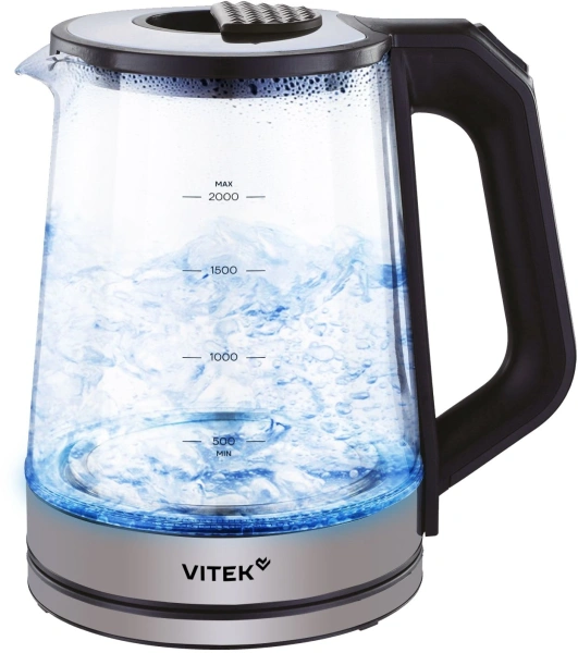 Чайник электрический Vitek VT-WK1081 2л. 2000Вт черный/серебристый корпус: стекло