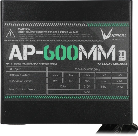 Блок питания Formula ATX 600W AP-600ММ 80 PLUS WHITE (20+4pin) APFC 120mm fan 6xSATA RTL