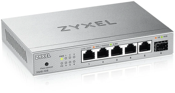 Коммутатор Zyxel XMG-105-ZZ0101F (L2) 5x2.5Гбит/с 1SFP+ неуправляемый