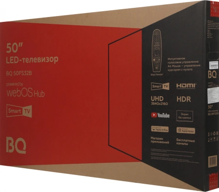 Телевизор LED BQ 50" 50FS32B Frameless черный/черный 4K Ultra HD 60Hz DVB-T DVB-T2 DVB-C DVB-S2 3D USB WiFi Smart TV