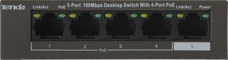 Коммутатор Tenda TEF1105P-4-38W (L2) 5x100Мбит/с 4PoE 35W неуправляемый