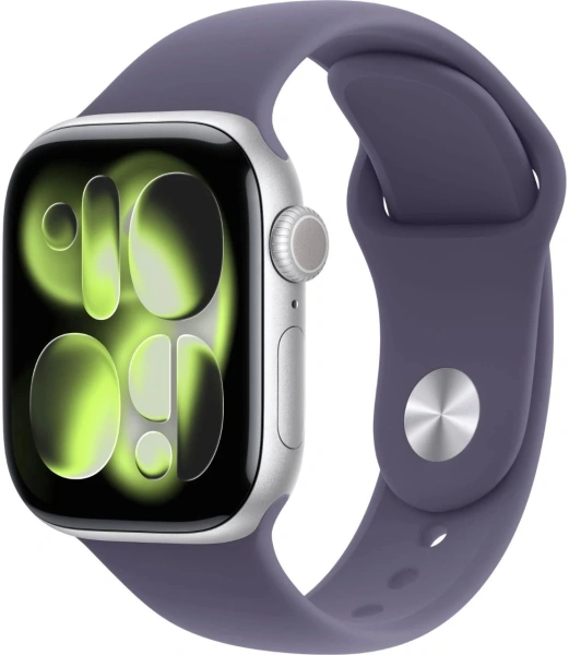 Смарт-часы Apple Watch Series 11 A3331 42мм OLED корп.серебристый Sport Band рем.фиолетовый разм.брасл.:S/M (MEU64LW/A)