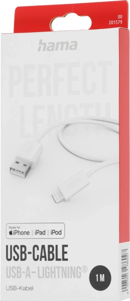Кабель Hama H-201579 00201579 USB (m)-Lightning (m) 1м белый