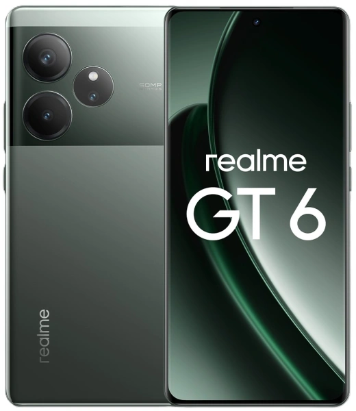 Смартфон Realme RMX3851 GT 6 512Gb 16Gb зеленый туман моноблок 3G 4G 2Sim 6.78" 1264x2780 Android 14 50Mpix 802.11 a/b/g/n/ac/ax NFC GPS GSM900/1800 GSM1900 Protect