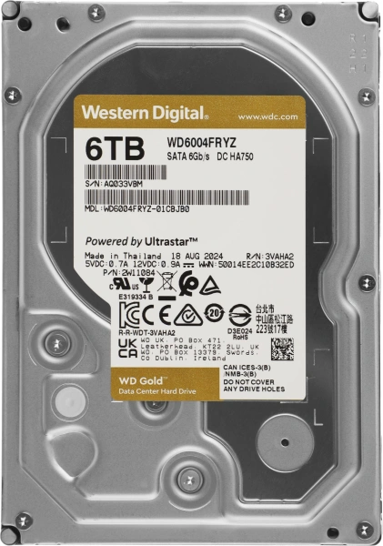 Жесткий диск WD SATA-III 6TB WD6004FRYZ Server Gold 512E (7200rpm) 256Mb 3.5"