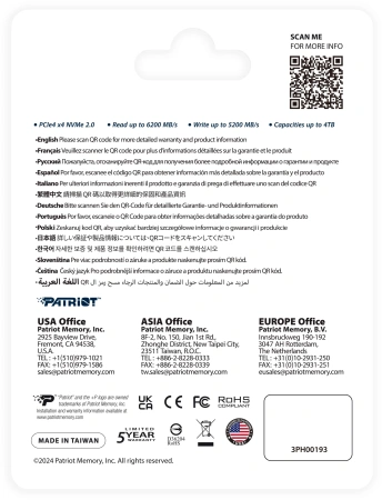 Накопитель SSD Patriot PCIe 4.0 x4 2000GB P400VP2TBM28H P400 V4 M.2 2280