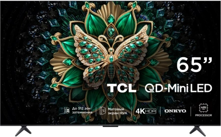 Телевизор LED TCL 65" 65C6K QD-Mini LED Frameless черный 4K Ultra HD 144Hz MEMC DVB-T DVB-T2 DVB-C DVB-S DVB-S2 USB WiFi Smart TV