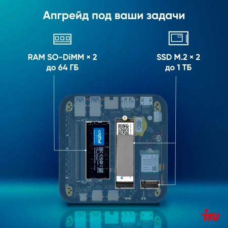 Неттоп IRU Planio 325 Ryzen 5 3500U (2.1) 8Gb SSD256Gb Vega 8 Windows 11 Pro GbitEth WiFi BT 65W черный (2105308)