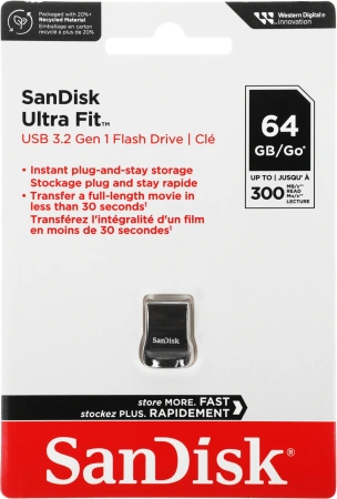 Флеш Диск Sandisk 64Gb ULTRA FIT SDCZ430-064G-G46 USB3.1 черный
