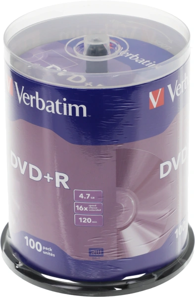 Диск DVD+R Verbatim 4.7Gb 16x Cake Box (100шт) (43551)
