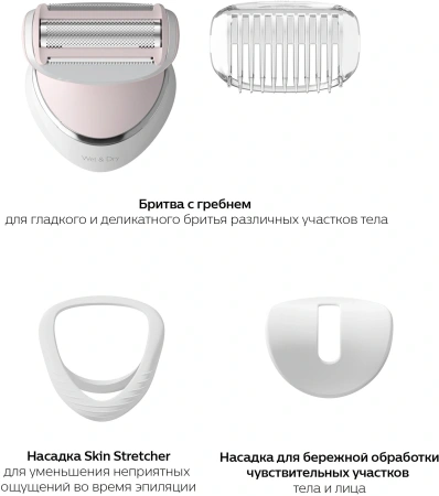 Эпилятор Philips BRE710/00 скор.:2 насад.:4 белый