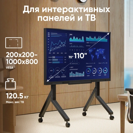 Стойка для телевизора Onkron TS2081 черный 70"-110" макс.120.5кг напольный мобильный
