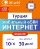 Карта eSIM Telwel Travel пакет Турция 10Гб 30 дней