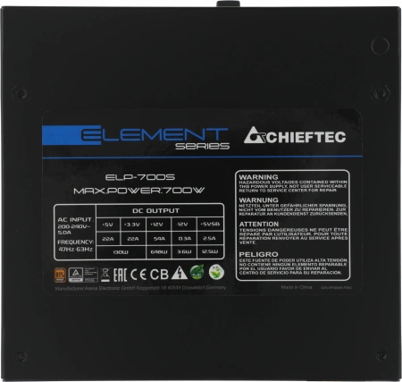 Блок питания Chieftec ATX 700W Element ELP-700S-Bulk 80+ bronze 24pin APFC 120mm fan 6xSATA