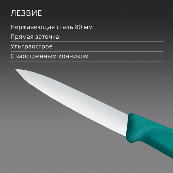 Нож кухонный Victorinox Swiss Classic 6.7604.C1 для чистки овощей и фруктов лезв.80мм прямая заточка зеленый