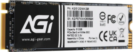 Накопитель SSD AGi PCIe 3.0 x4 512GB AGI512GIMAI298-BK AGI512GIMAI298 AI298 M.2 2280