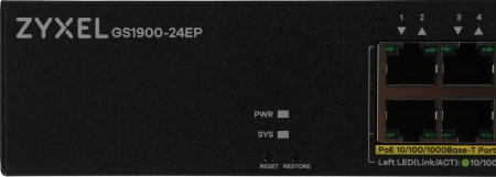 Коммутатор Zyxel GS1900-24EP-EU0101F (L2) 24x1Гбит/с 12PoE+ 130W управляемый